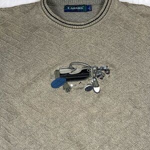 Caramel Men's Textured Gray Wool Golf Embroidered Sweater